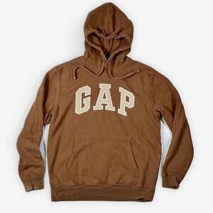 Vintage Y2K Gap Block Letter Arch Logo Brown GAP Hoodie Sweatshirt - Mens S